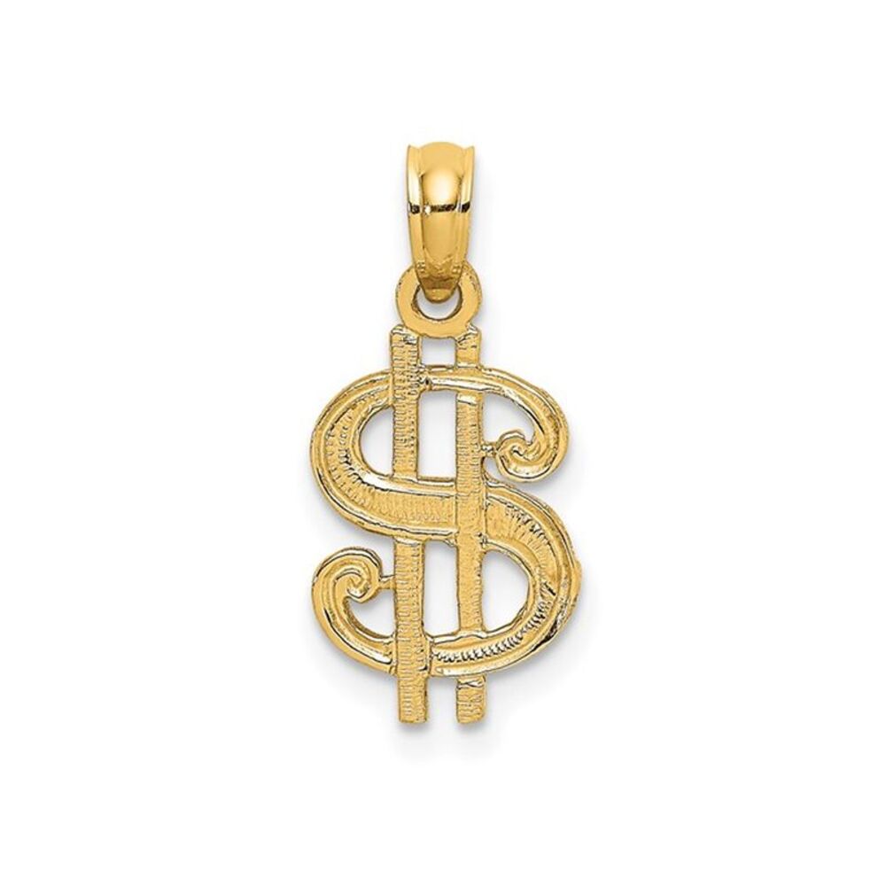 14K Yellow Gold Dollar Sign Charm Pendant (NO CHAIN)